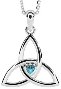 Aquamarine White Gold Celtic Trinity Knot Necklace