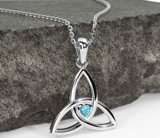 Aquamarine White Gold Celtic Trinity Knot Necklace