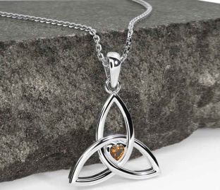Citrine White Gold Celtic Trinity Knot Necklace