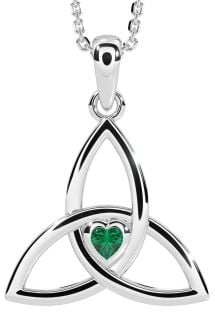 Emerald White Gold Celtic Trinity Knot Necklace