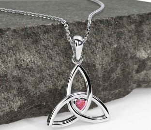 Pink Tourmaline White Gold Celtic Trinity Knot Necklace