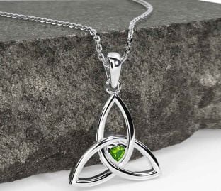 Peridot Beyaz Altın Kelt Üçlü Düğüm Kolye