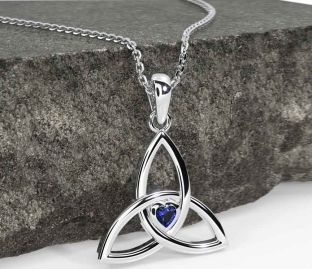 Sapphire White Gold Celtic Trinity Knot Necklace