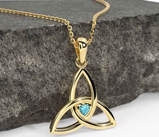 Aquamarine Gold Celtic Trinity Knot Necklace
