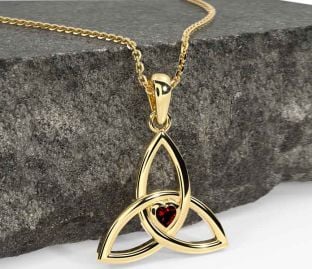 Garnet Gold Celtic Trinity Knot Necklace