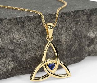 Sapphire Gold Celtic Trinity Knot Necklace