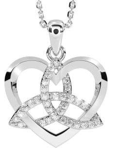 Diamond Silver Celtic Trinity Knot Heart Necklace