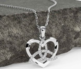 Diamond Silver Celtic Trinity Knot Heart Necklace