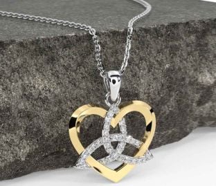Diamond Gold Silver Celtic Trinity Knot Heart Necklace
