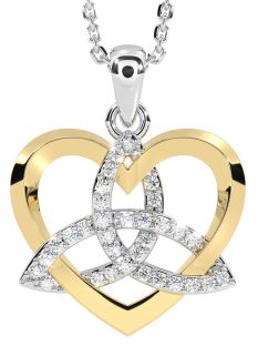 Diamond White Yellow Gold Celtic Trinity Knot Heart Necklace