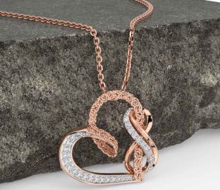 Diamond Rose Gold Silver Celtic Trinity Knot Infinity Necklace