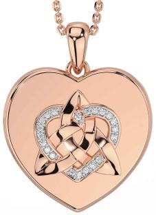 Diamond Rose Gold Silver Celtic Trinity Knot Heart Necklace