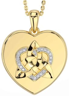 Diamond Gold Silver Celtic Trinity Knot Heart Necklace