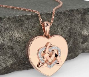 Diamond Rose Gold Celtic Trinity Knot Heart Necklace