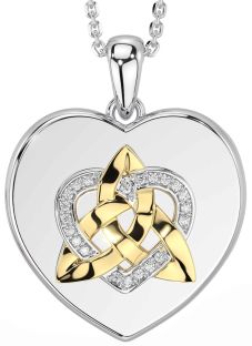 Diamond Gold Silver Celtic Trinity Knot Heart Necklace