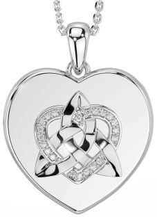 Diamond White Gold Celtic Trinity Knot Heart Necklace