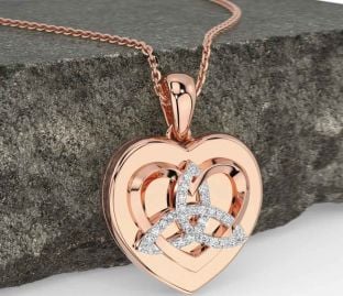 Diamond Rose Gold Silver Celtic Trinity Knot Heart Necklace