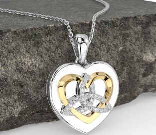 Diamond Gold Silver Celtic Trinity Knot Heart Necklace