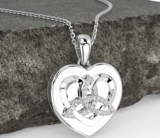 Diamond White Gold Celtic Trinity Knot Heart Necklace