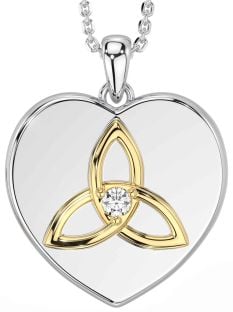 Diamond Gold Silver Celtic Trinity Knot Heart Necklace