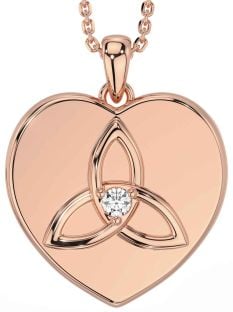 Diamond Rose Gold Silver Celtic Trinity Knot Heart Necklace