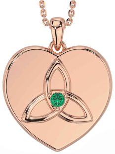 Emerald Rose Gold Silver Celtic Trinity Knot Heart Necklace