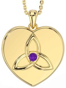 Amethyst Gold Silver Celtic Trinity Knot Heart Necklace