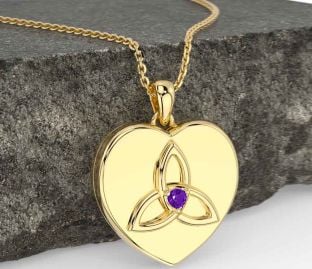 Amethyst Gold Silver Celtic Trinity Knot Heart Necklace