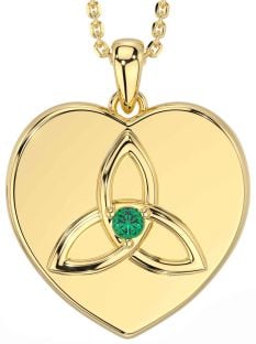 Emerald Gold Silver Celtic Trinity Knot Heart Necklace