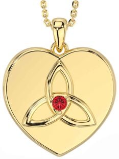 Ruby Gold Silver Celtic Trinity Knot Heart Necklace