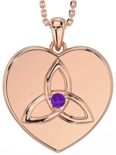 Amethyst Rose Gold Celtic Trinity Knot Heart Necklace