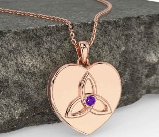 Amethyst Rose Gold Celtic Trinity Knot Heart Necklace