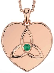 Emerald Rose Gold Celtic Trinity Knot Heart Necklace