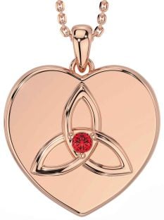 Ruby Rose Gold Celtic Trinity Knot Heart Necklace