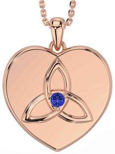 Sapphire Rose Gold Celtic Trinity Knot Heart Necklace