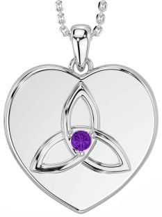 Amethyst Silver Celtic Trinity Knot Heart Necklace