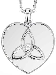 Diamond Silver Celtic Trinity Knot Heart Necklace