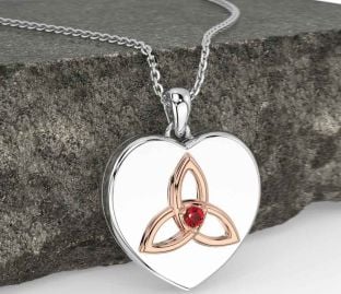 Ruby Rose Gold Silver Celtic Trinity Knot Heart Necklace