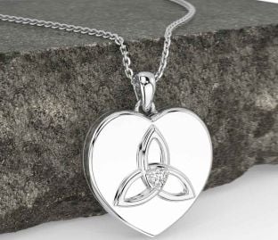 Diamond White Gold Celtic Trinity Knot Heart Necklace