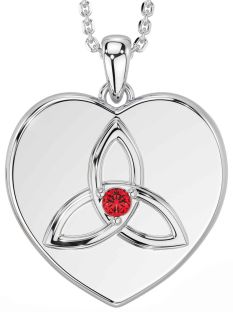 Ruby White Gold Celtic Trinity Knot Heart Necklace