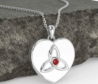 Ruby White Gold Celtic Trinity Knot Heart Necklace