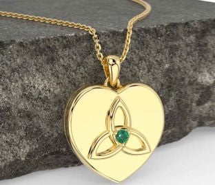 Emerald Gold Celtic Trinity Knot Heart Necklace
