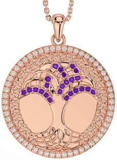 Diamond Amethyst Rose Gold Silver Celtic Tree of Life Trinity Knot Necklace