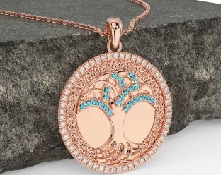 Diamond Aquamarine Rose Gold Silver Celtic Tree of Life Trinity Knot Necklace