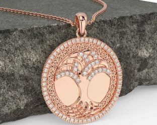 Diamond Rose Gold Silver Celtic Tree of Life Trinity Knot Necklace