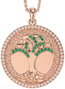 Diamond Emerald Rose Gold Silver Celtic Tree of Life Trinity Knot Necklace