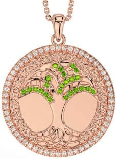 Diamond Peridot Rose Gold Silver Celtic Tree of Life Trinity Knot Necklace