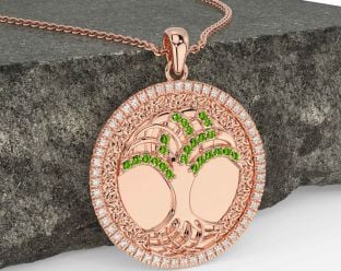 Diamond Peridot Rose Gold Silver Celtic Tree of Life Trinity Knot Necklace