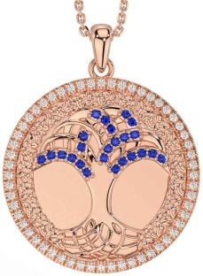 Diamond Sapphire Rose Gold Silver Celtic Tree of Life Trinity Knot Necklace