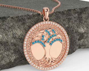 Diamond Topaz Rose Gold Silver Celtic Tree of Life Trinity Knot Necklace